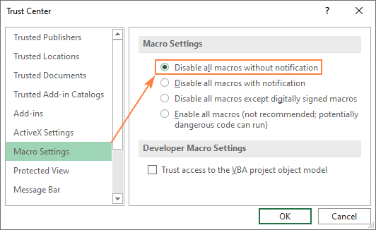 Disabling macros in Excel