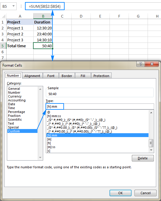 Display a time interval over 24 hours