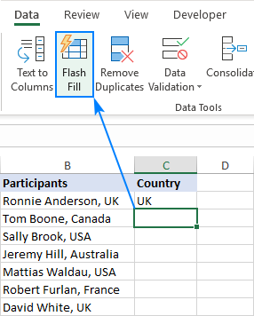 Flash Fill in Excel with a button click.