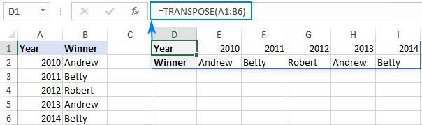 TRANSPOSE formula with dynamic arrays