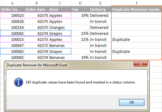 Duplicate rows have been successfully identified.