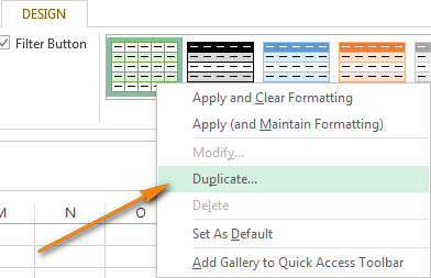 Right click on the table style you want to apply and choose Duplicate.