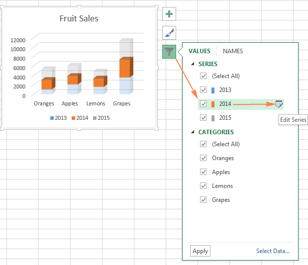 Editing a data series in the chart