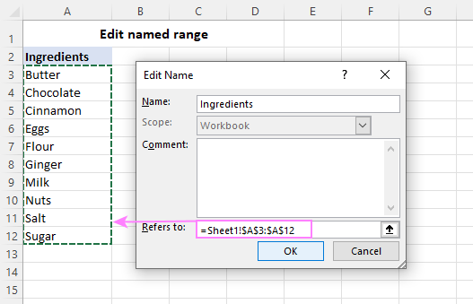 Change a drop-down list based on a named range.