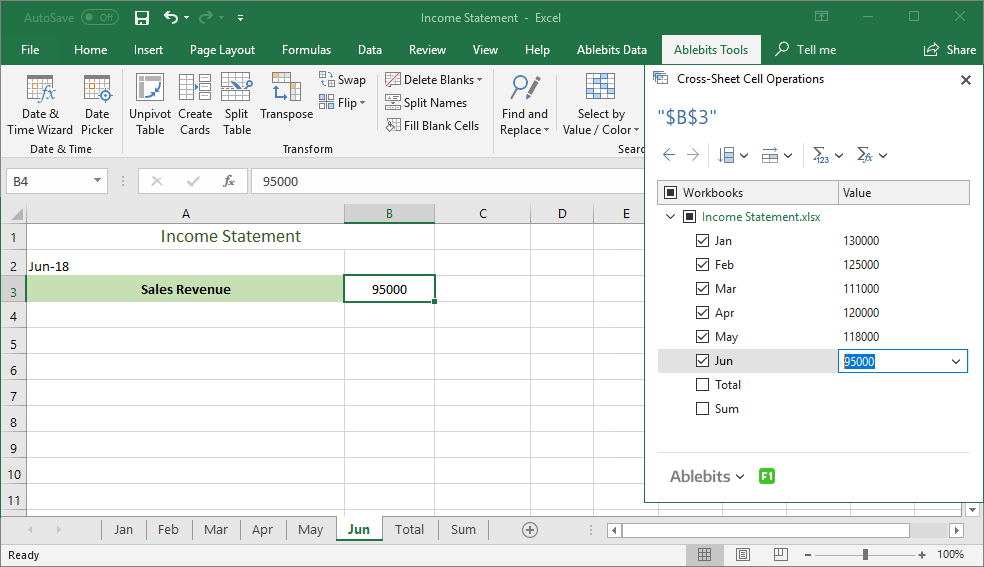 List and edit same cell across multiple sheets