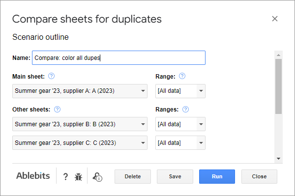 Rename the scenario or change tables and ranges.