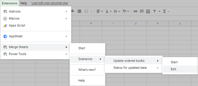 Edit scenarios in Merge Sheets.