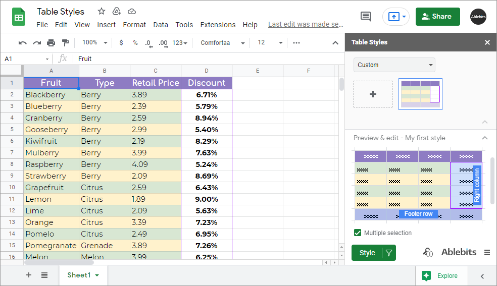 Style several table elements in one go