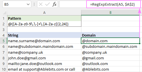 Extracting a domain name from email using regular expressions