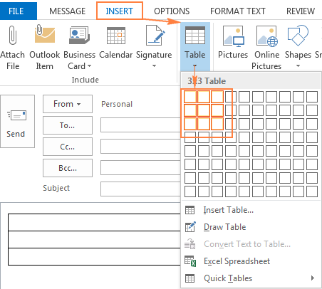 Insert a table to align your email signature design.