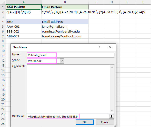 Regex formula for email data validation