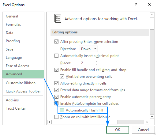 Disable Flash Fill in Excel.