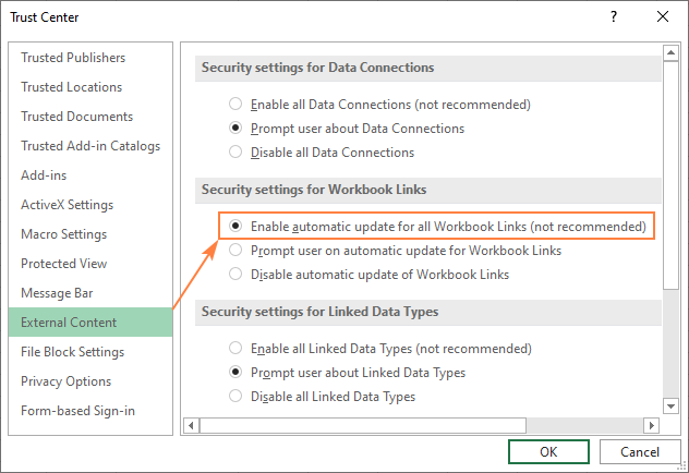 Enable automatic update for all Workbook Links