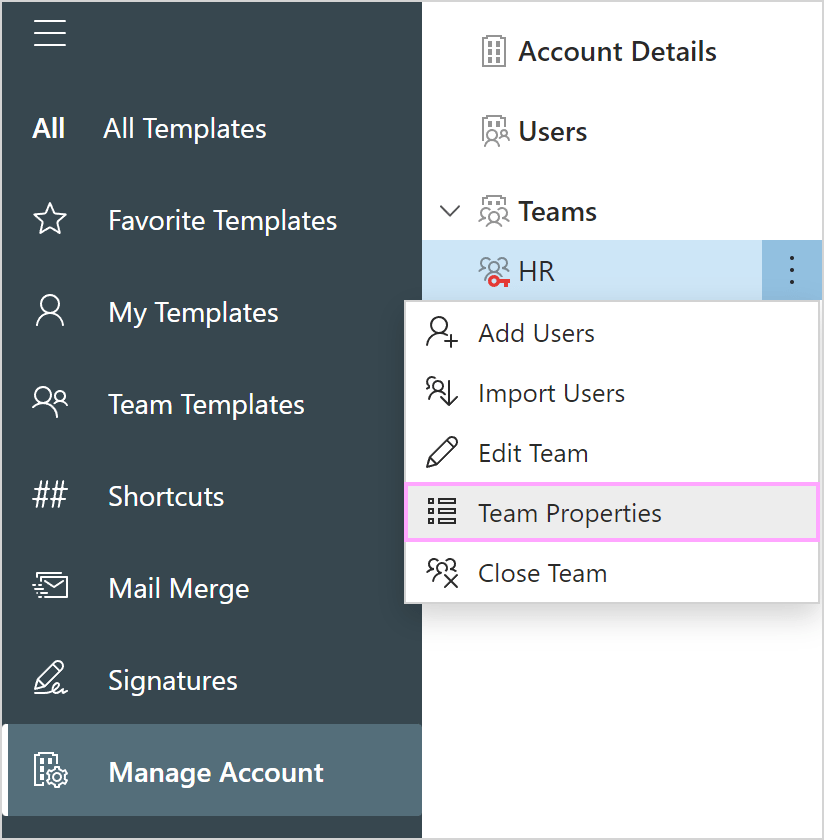 Click Team Properties to see the team password.