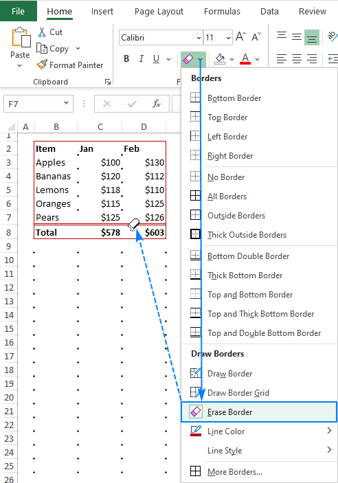 Erasing borders in Excel