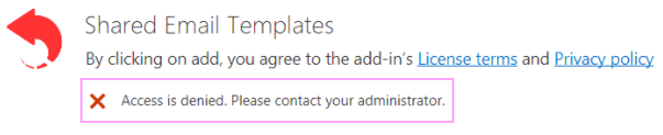 See the Access is denied error when installing the add-in.