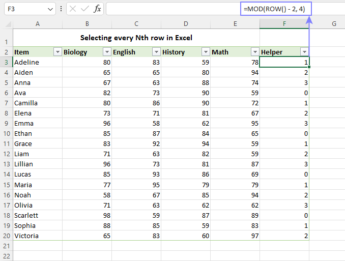 Mark every nth row using a formula.