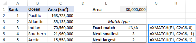 XMATCH formula: exact match vs. approximate match