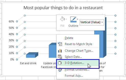 Right-click on your chart and select the 3-D Rotation from the menu list