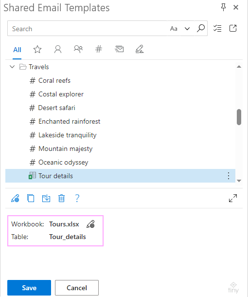 Connect an Excel table to a dataset.