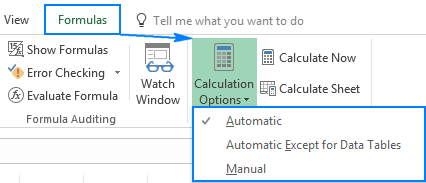 Changing Excel calculation options