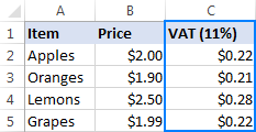 Percentages are calculated in a mouse click.