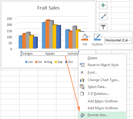 Right click on the horizontal axis and select Format Axis… in the context menu.