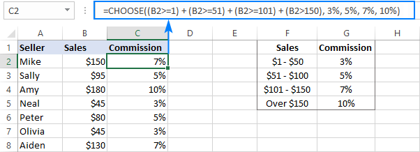 Using CHOOSE instead of nested IF formula in Excel