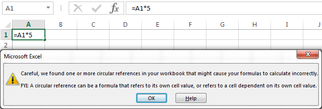 An Excel circular reference warning message