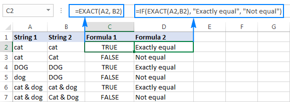 Case-insensitive formula to compare strings in Excel