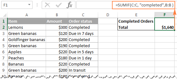 Calculating the conditional sum in Excel