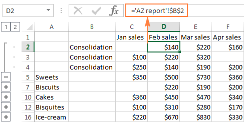 A link to the source data displays in the formula bar.