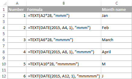 Converting month number to month name in Excel