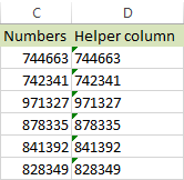 You will see a tiny triangle added at the top of each cell in your helper column