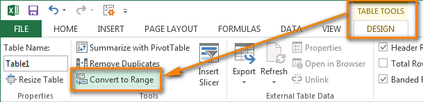 Convert your table back to range