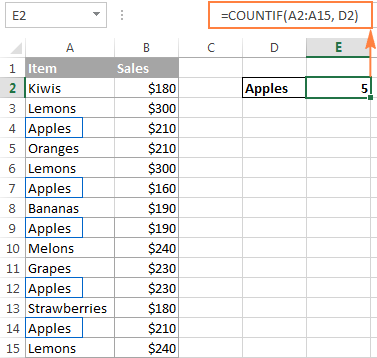 Using the COUNTIF function in Excel