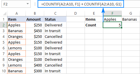 Count cells that have one value or another.