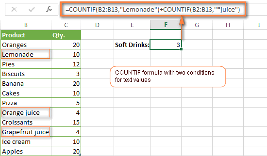 A COUNTIF function to count cells with 2 different text values.