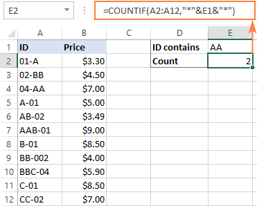 Excel COUNTIF wildcard formula