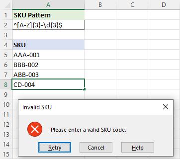 Data Validation in Excel using regular expressions