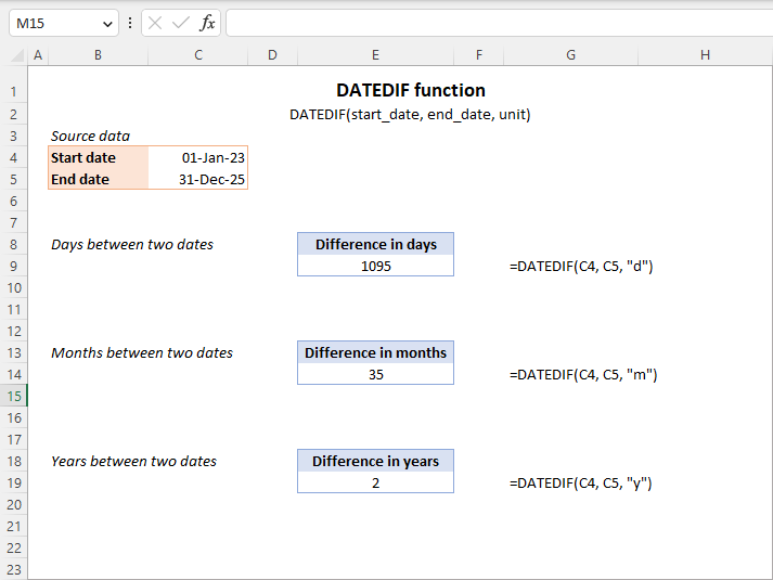 DATEDIF function in Excel