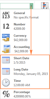 The default short or long date formats in Excel