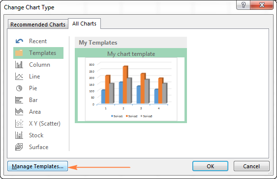 Deleting a chart template in Excel