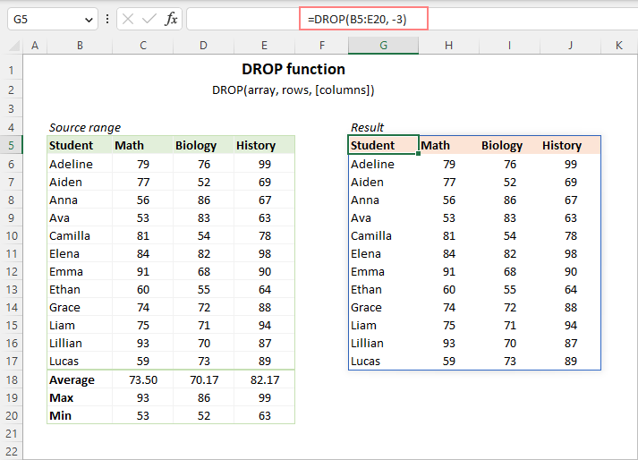 Excel DROP function