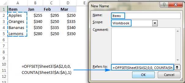 Building a dynamic named range in Excel