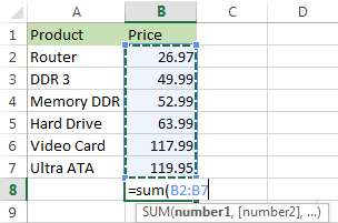 Select the range with the numbers you want to total and press Enter