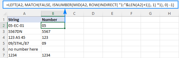 Formula to extract number from the beginning of text string