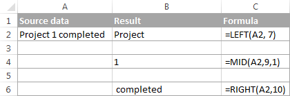 LEFT, RIGHT and MID functions to extract text characters