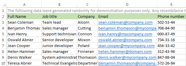 Open the worksheet with the contact details you want to import