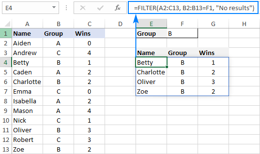 Excel FILTER function